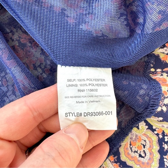 Lush Womens Navy Peach Paisley Print Wrap Mini Dress Flare 3/4 Sleeve Size Small - Picture 8 of 13